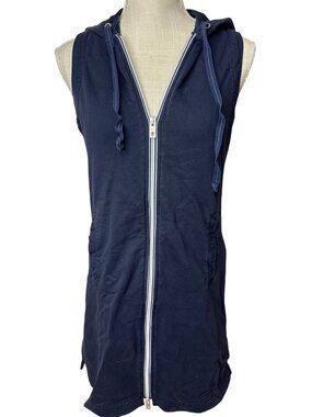 Nautica Womens Navy Sleeveless Hoodie Beach Swimwear Coverup Size S